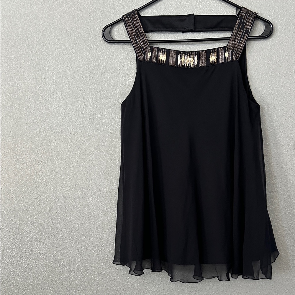 Elie Tahari Black Beaded Strap 100% Silk Women's Top Size Small